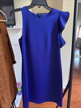 Vince Camuto Sleeveless Royal Blue Ruffle-Trim Dress